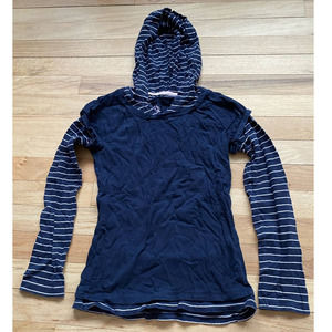 Striped Blue and White Layered Hooded Long Sleeved Top